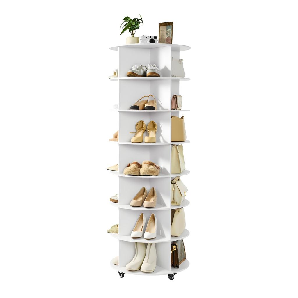VEVOR 7 Tiers Rotating Shoe Rack Tower with Wheels, Movable 360 Degrees Spinning Carousel Display, Lazy Susan Organizer Closet Shelf for Living Room