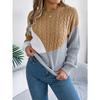HNXC Autumn and Winter Casual Color-blocking Braided Long-sleeved Pullover Sweater for Women
