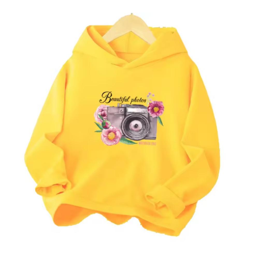 Camera Flower Trend Style Hoodies Girls Clothing Long Sleeve Clothes Kids Fashion Pullovers Graphic Sweatshirts