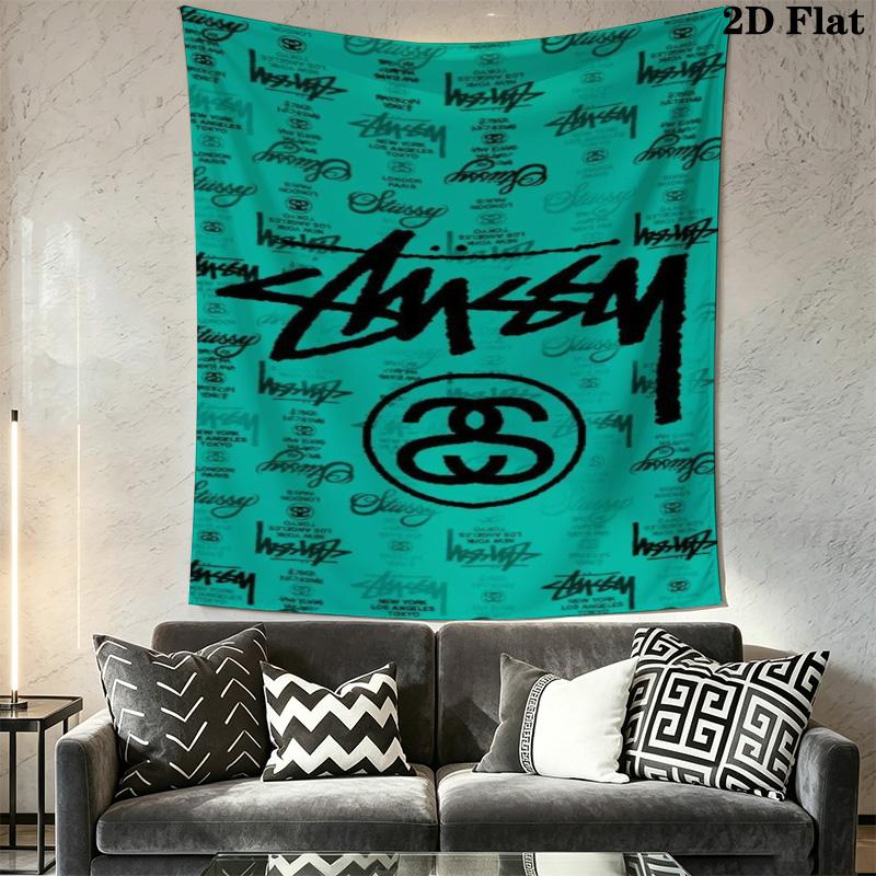 City List Text Tapestry, Black Background Street Brand Logo No.4 Wall Hanging Decor