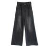 Women's Plus Size Black High Waist Straight Leg Jeans - Slimming Loose Fit for Pear Shape, Floor-Length