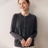 Women's 100% Pure Wool Saddle Shoulder Cardigan - Thin, Round Neck, Fine Knit, Long Sleeve for Simple Commute