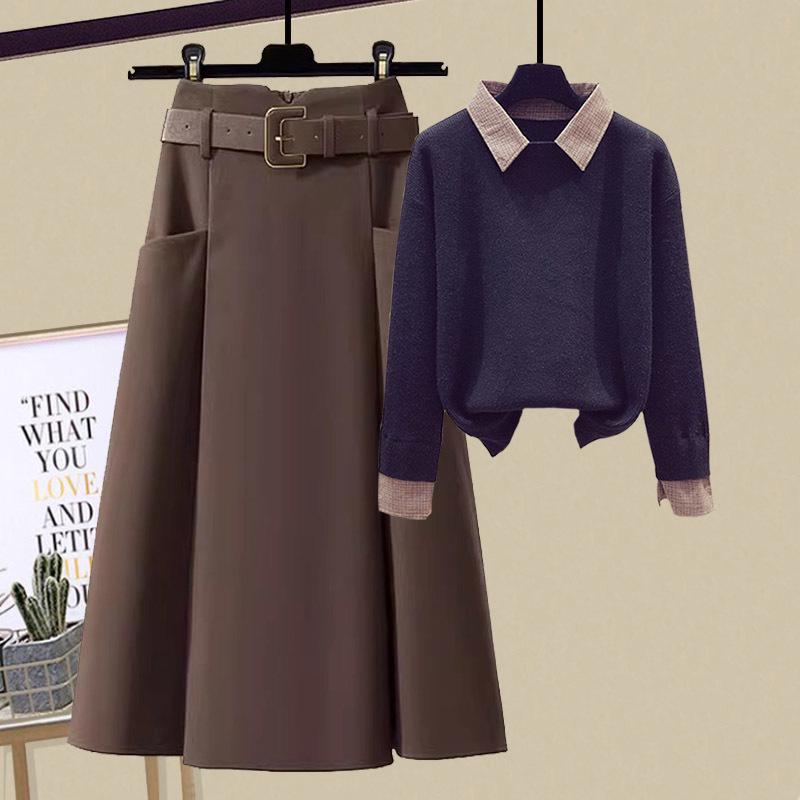 2023 Dámský luxusní pletený svetr a áčková sukně ze směsi vlny