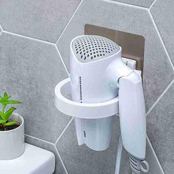 Bathroom Hair Dryer Holder Stand with Shelf Wall Mounted Organizer for Hair Dryer Styling Tools & Toiletries Space Saving Storage Rack