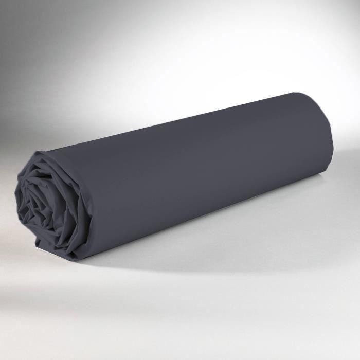 Drap housse - Coton - 140 x 190 cm - Gris - Élastiqué - Lavable en machine