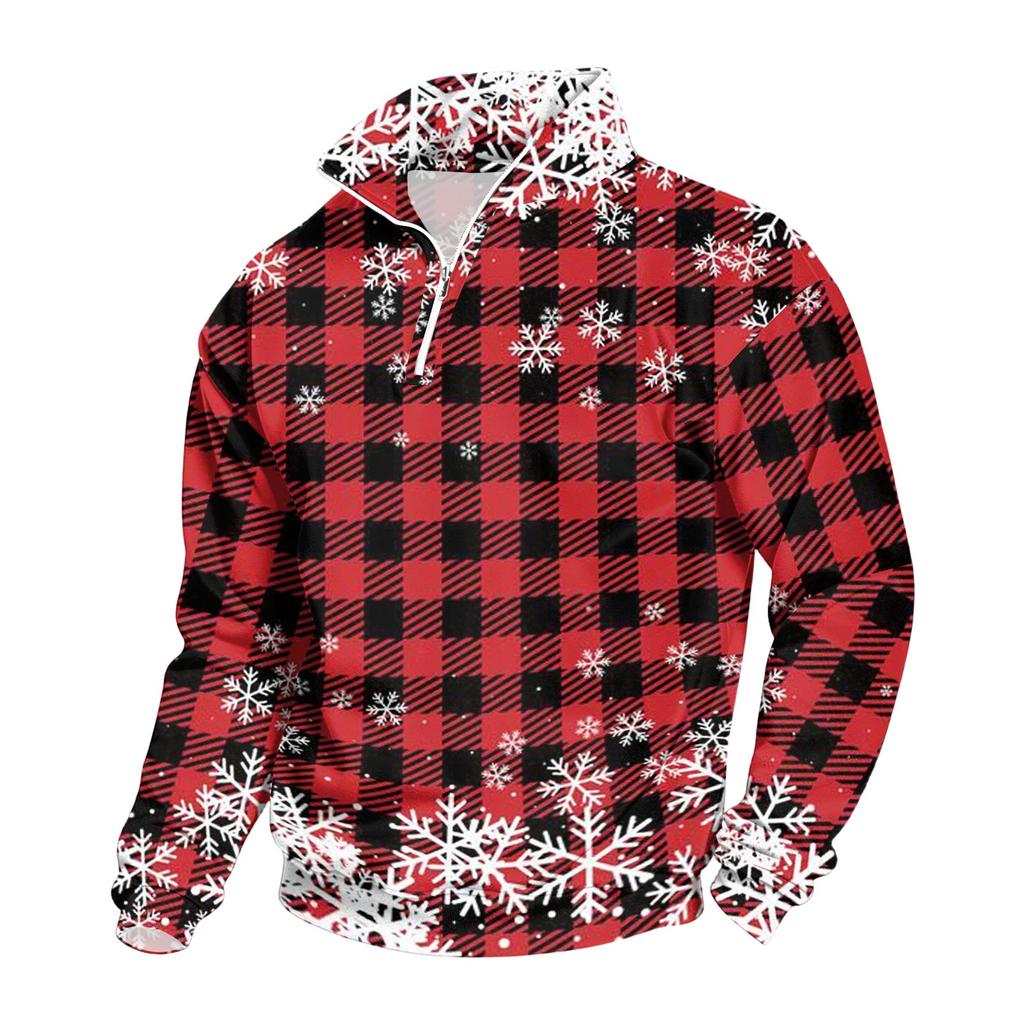 Men's Sweatshirt with Stand Collar Christmas Print Pullover for Casual Wear