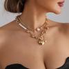 Two Tiers Chain Jewelry With Romance Oversized Heart Charm Sturdy Alloy Fashion Accessory