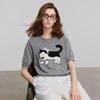Chuyu Damen Schleife Katze Jacquard Rundhals Kurzarm Stricktop