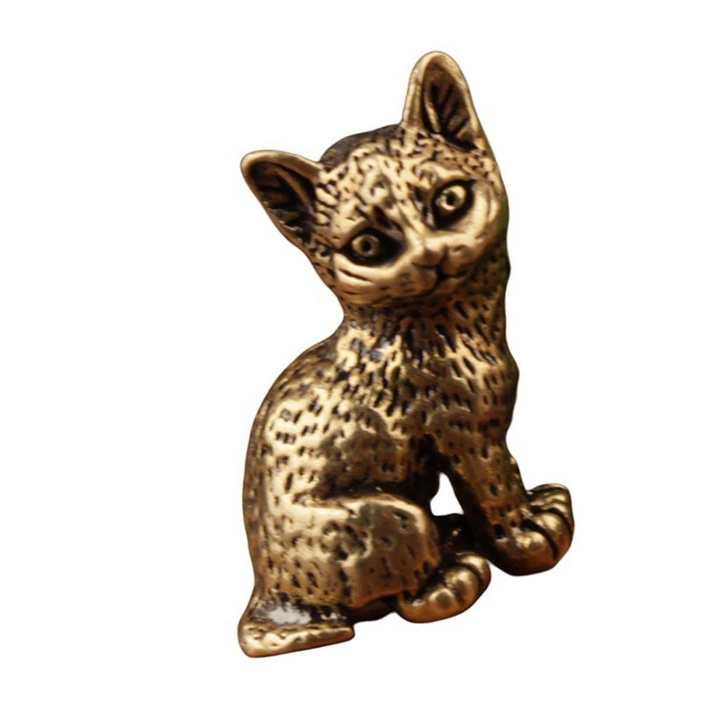 Classical Vintage Brass Miniature Cats Figurine Artistic Antique Tabletop Decors Home Accent Gift For Pet Lover
