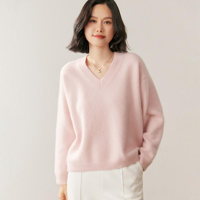 Lekasha Women's Cashmere V-Neck Loose-Fit Sweater