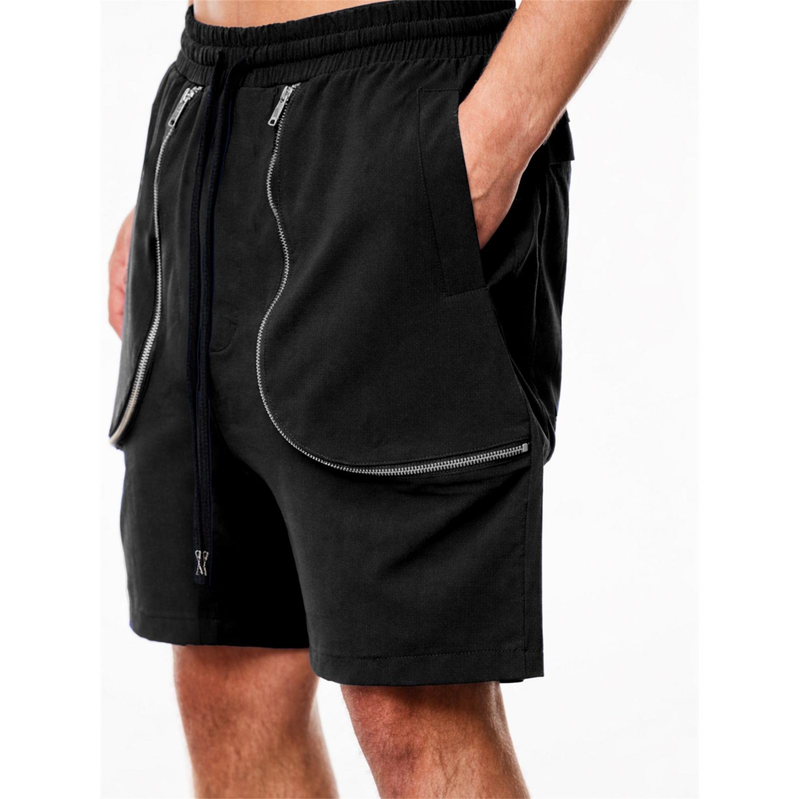 Men s Casual -color Oversized Pocket Straight-leg Pants Men s Trendy Retro Multi-pocket Five-pocket Short Pants L чёрный