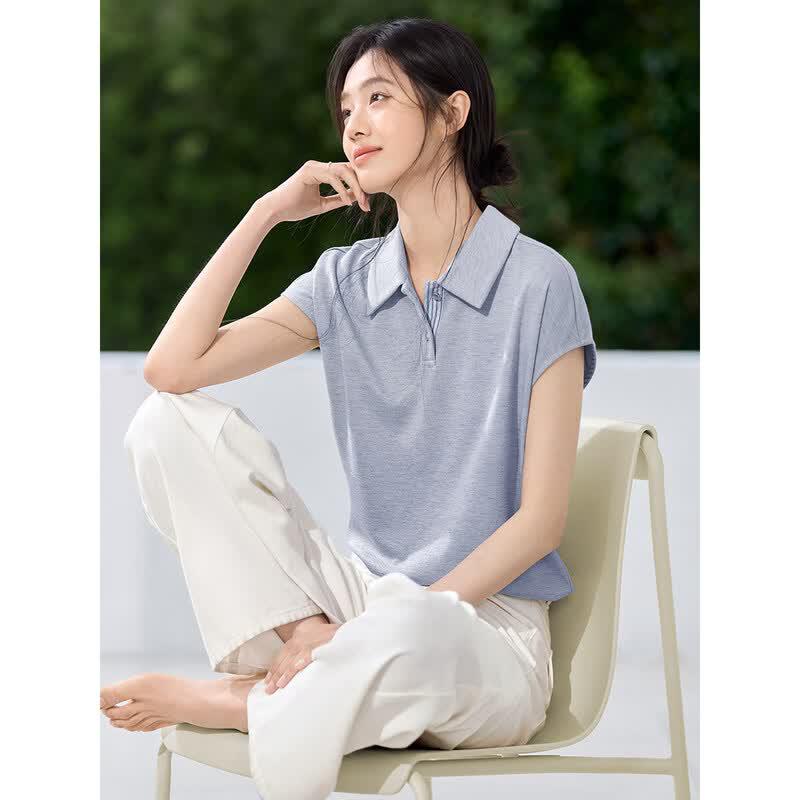 Women s Elegant Polo Collar Casual Loose Blouse S