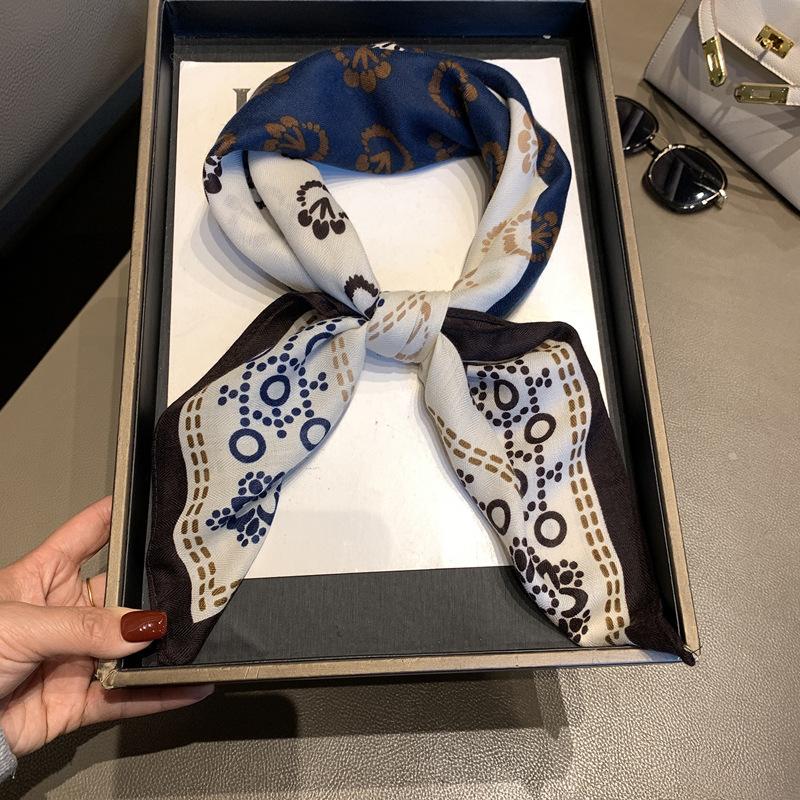 Four-grid circle polka dot printing silk scarf cotton and linen small square scarf women's versatile decorative small scarf scarf scarf shawl scarf