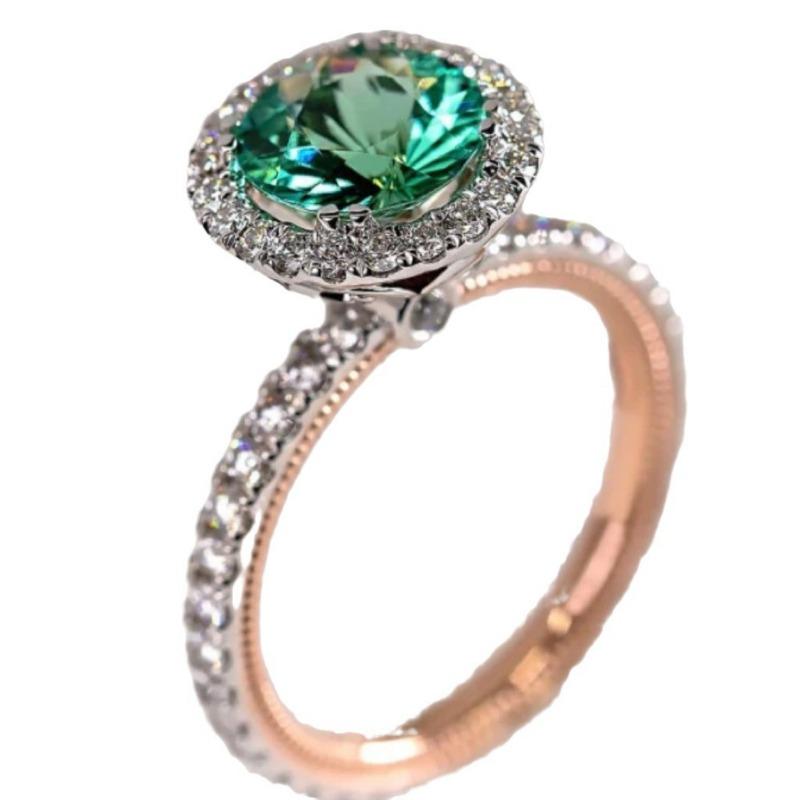 New Versatile Zircon Ladies Ring, Two-Tone Emerald Ring