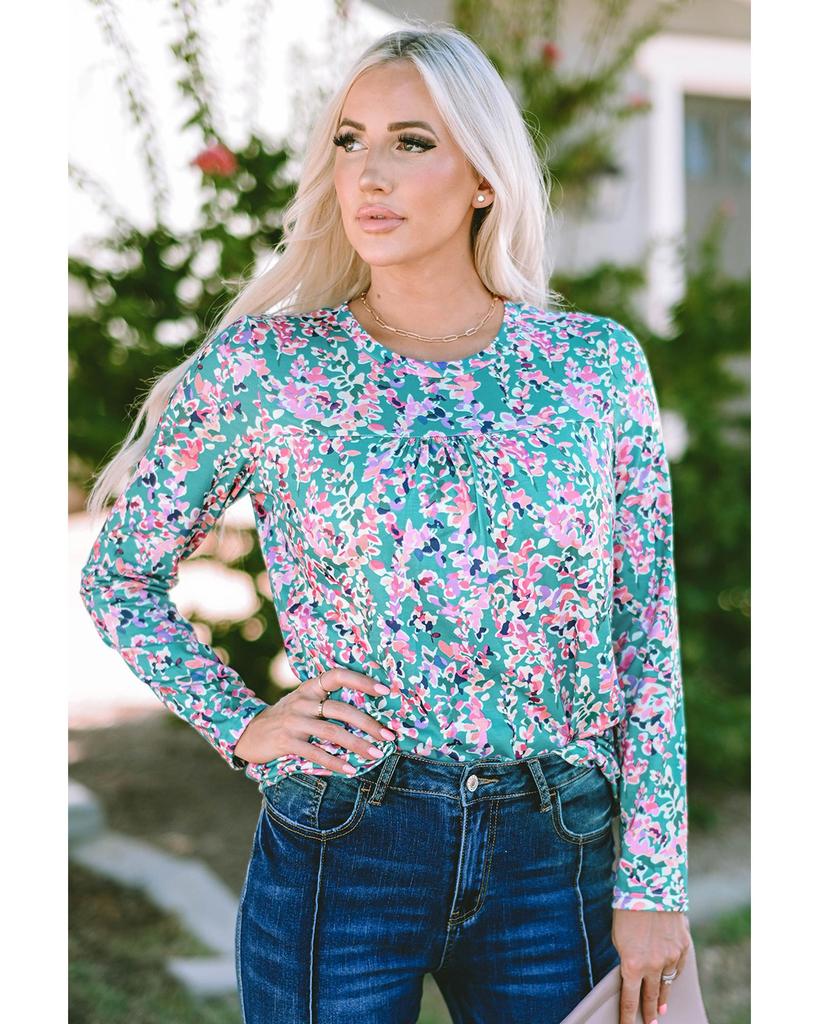 Azura Exchange Elegant Floral Print Long Sleeve Blouse
