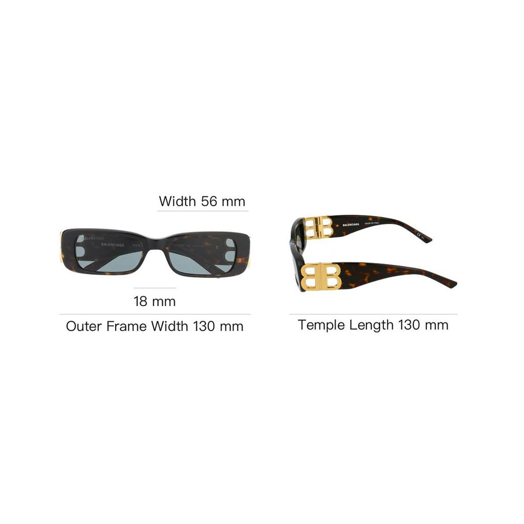 Balenciaga Rectangular Sunglasses Havana/Gold Unisex Eyewear Brown BB0096S-002