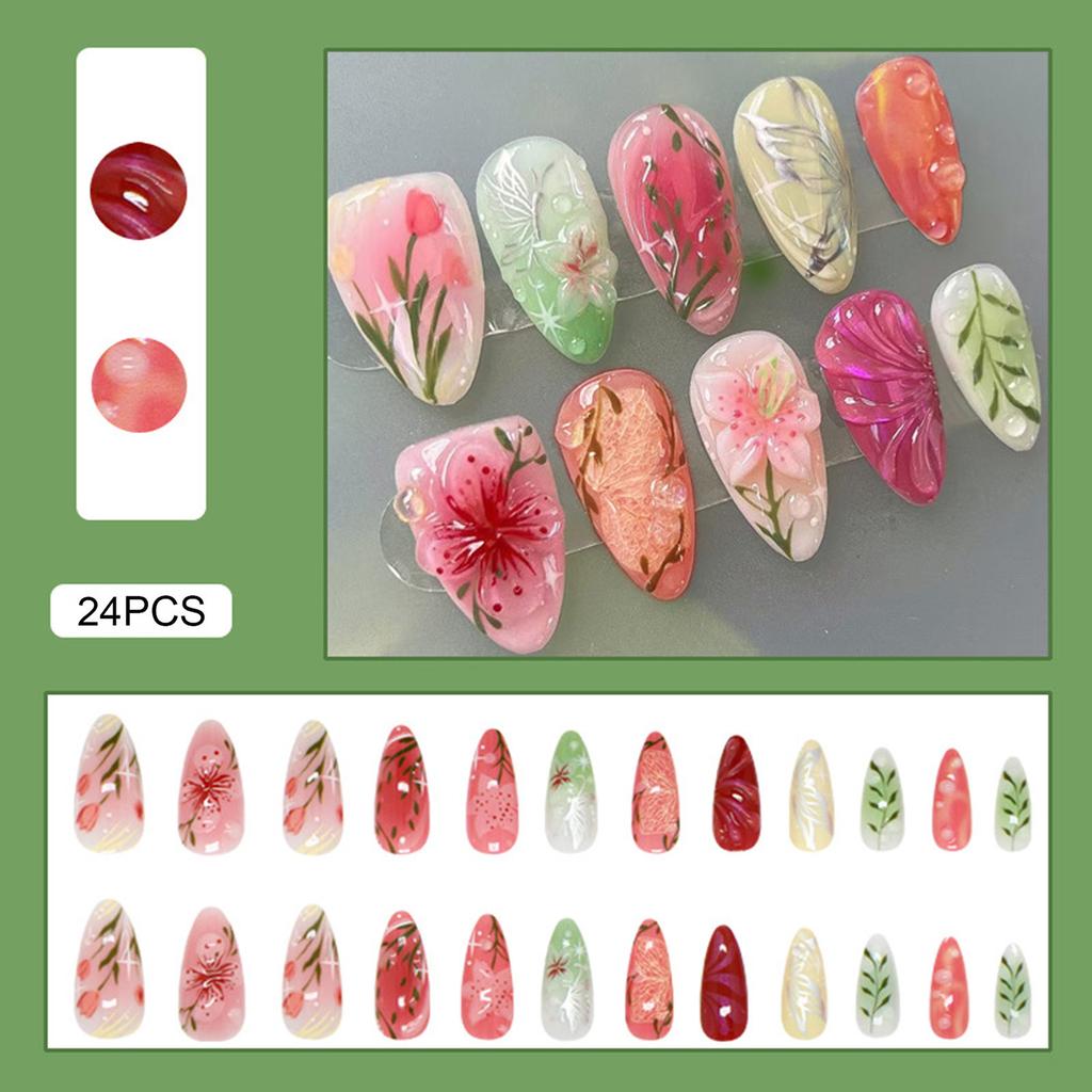 24PCS False Nails with 3D Mint Blue Flower Press on False Nails Artificial Wearable Tips Fake Nail Art Manicure Nail Tips