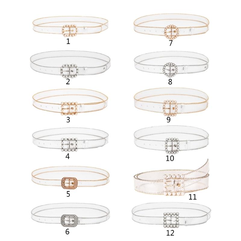 Faux Pearl Adjustable Pin Buckle Belt Dazzling Transparent Waistband Waist Corset for Women Students Slimming Belt