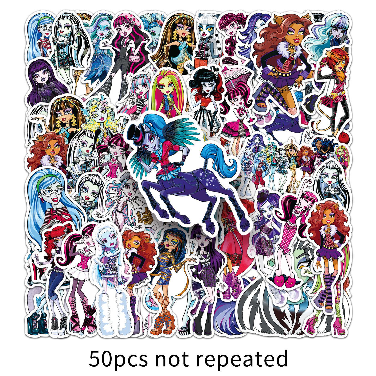 50 Monster High Trendy Cool Stickers for Notebooks, Water Bottles, Desktops, and Refrigerators