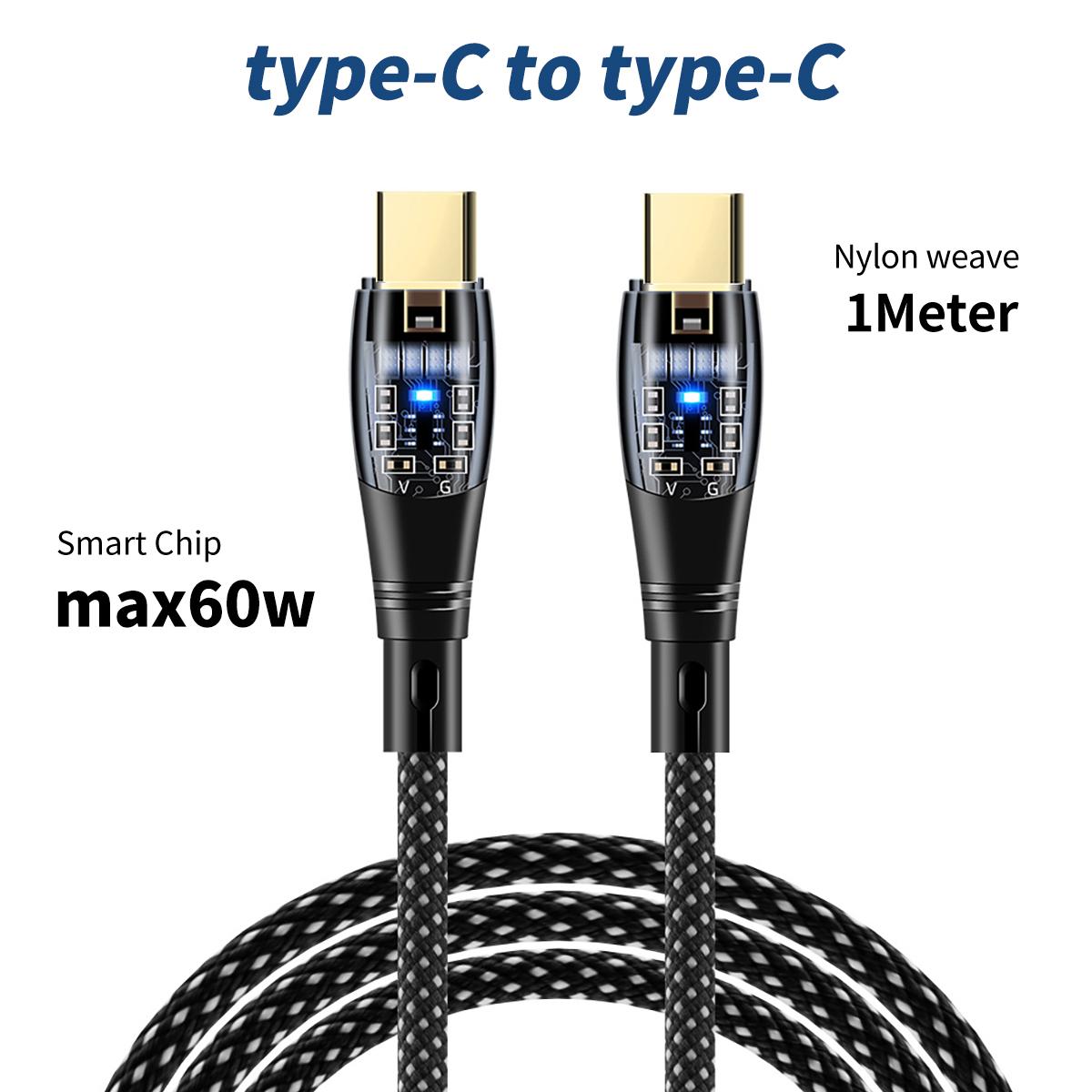 

Fonken PD, 60 Вт, кабель для быстрой зарядки Type-C на Type-C, 20 Вт, Type C на Lightning USB 2.4A, прозрачный шнур для быстрой зарядки данных Type-C to Type-C чёрный