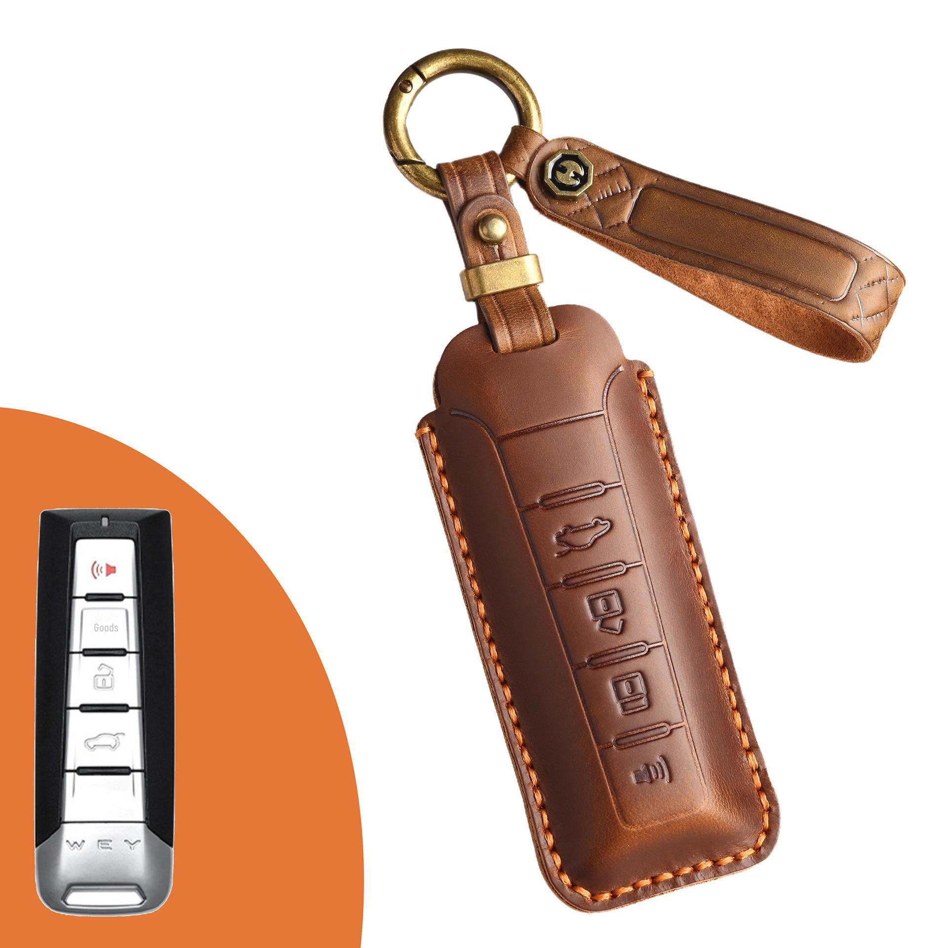 

Retro Leather Key Cover for Great Wall WEY Weipai VV5 VV6 VV7 P8 Models коричневый