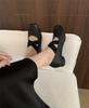 Leather Mary Jane women's 2025 new cross-band pleated square head retro thick heel ballet shoes outer single shoes