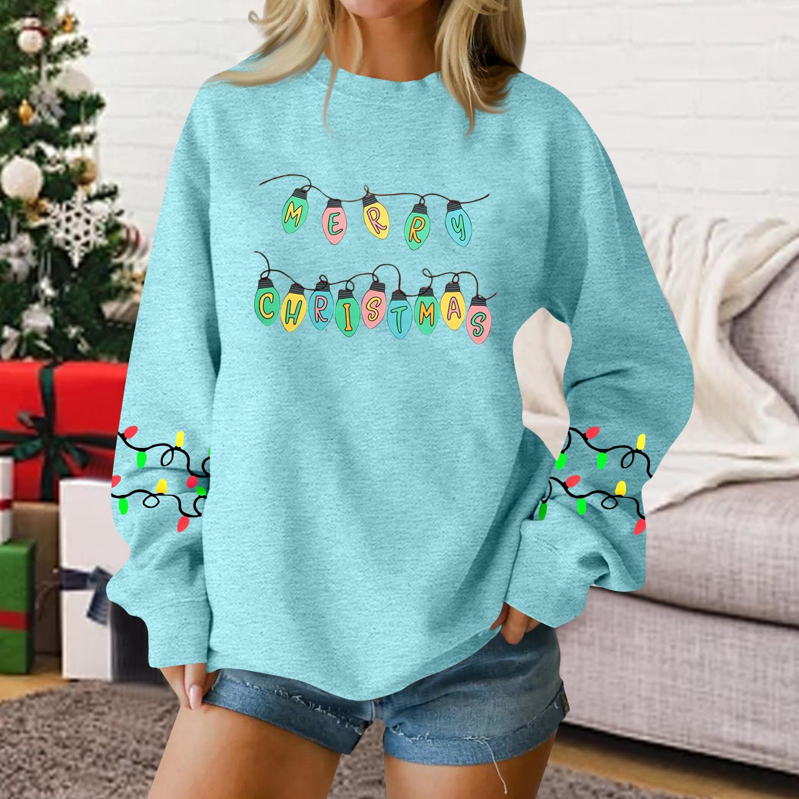 

Женский модный повседневный пуловер с длинными рукавами, свободный, с рождественским принтом, с круглым вырезом, худи, толстовка XL