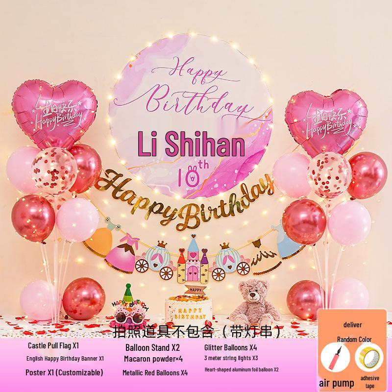 Happy Birthday Balloons for 7-8-Year-Old Girls - Home Party Decoration and Background Wall Decor