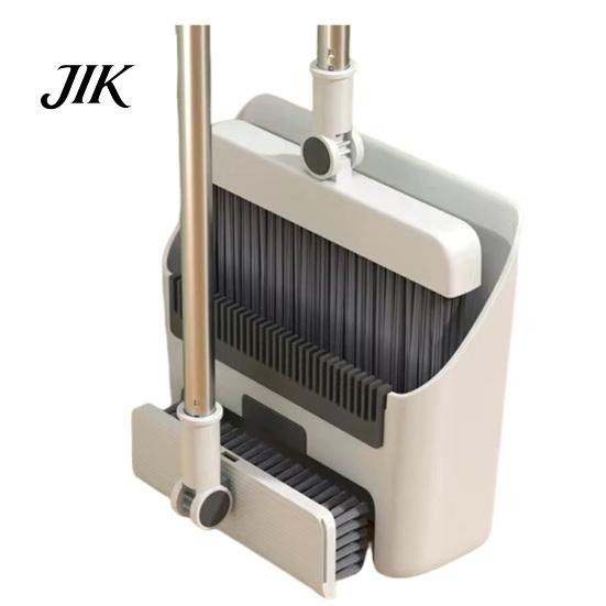 Multi Functional Broom Dustpan Kit Set with Built-in Comb Teeth Adjustable Long Length Handle 180 Degree Rotating Head With Extension Poles A белый