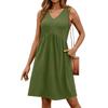 Women's V-neck Casual Beach Vacation Style Vintage Solid Color Sleeveless Splicing Dresses