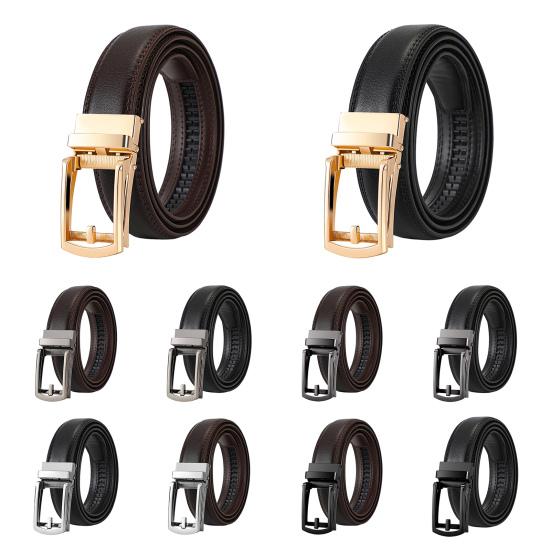 Men Belt Automatic Buckle Soft Simulated Leather Adjustable No Hole Belt with Fake Pin Design Quick Release Jeans Trousers Belt