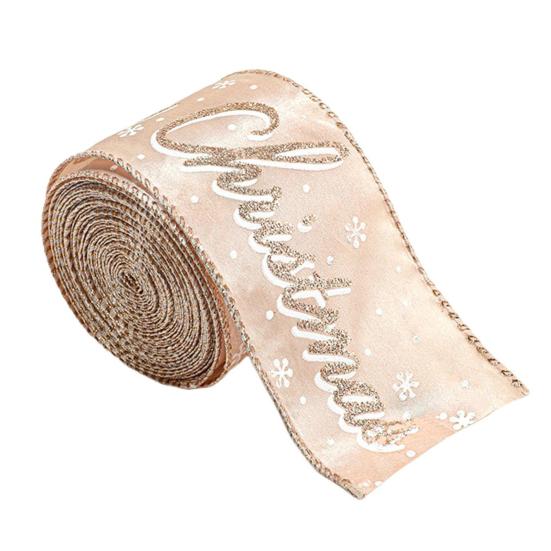 Champagne Gold Christmas Wired Ribbon with Glitter Edges 2.5inch Satin Ribbon for Wedding Xmas Tree Decor Gift Wrap Bow Wreath Garland DIY Craft