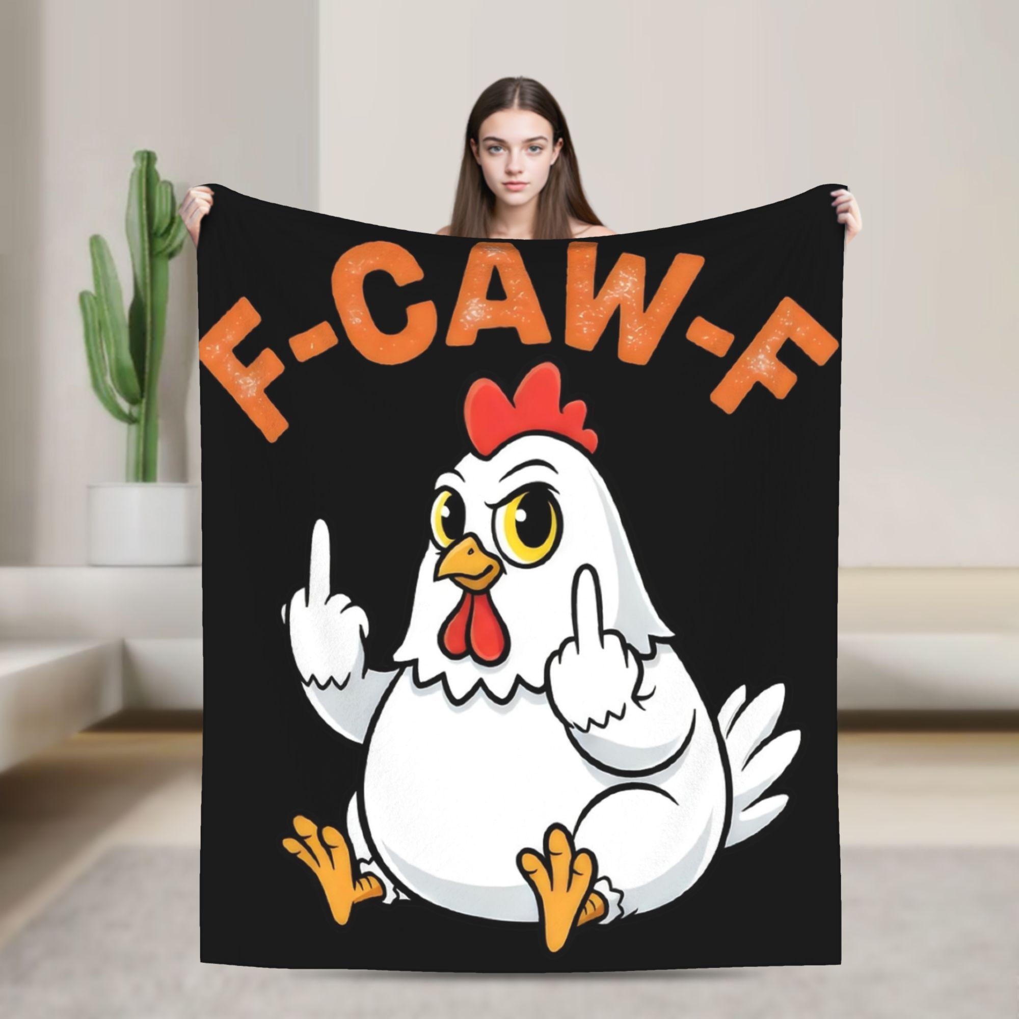 

F CAW F Funny Mad Rooster Quirky Cartoon Chicken Blanket Velvet Winter Multifunction Warm Throw Blanket for Bed Travel Quilt 100x150cm