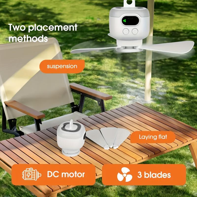 Wireless Portable Ceiling Fan with Light and Remote Control, 3 Speed Adjustment and Screen Battery Display, Capacity, Tents/Dorms/Outdoor/Indoor Use