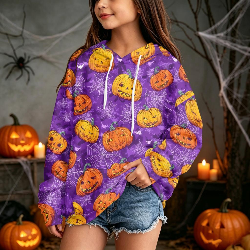 Kids Halloween Print Hoodie Pullover Sweatshirt for Boys Girls Casual Wear