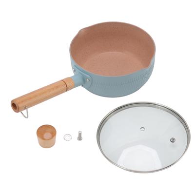 Sauce Pan Stick Proof Aluminum Alloy Multi Functional Milk Pot with Wooden Handle for Induction Gas