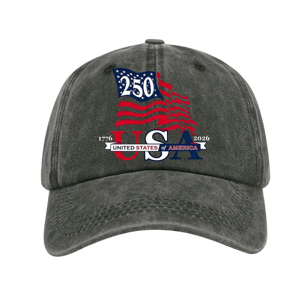 Adjustable Baseball Cap with Embroidered USA 250th Anniversary Flag Design Cotton Unstructured Dad Hat for Adults Men Women
