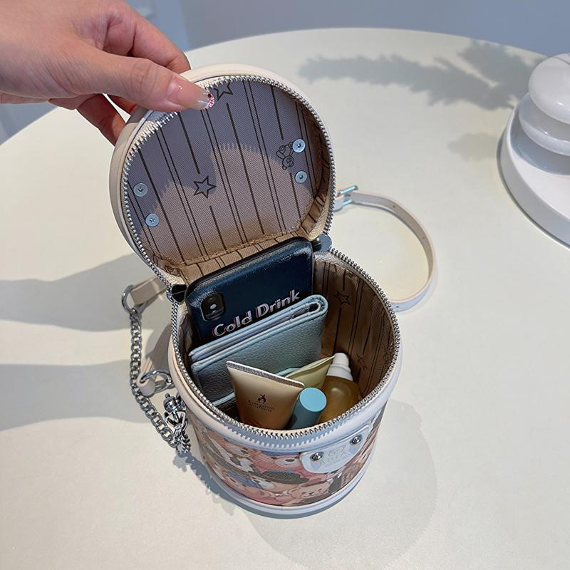 Girl's Bucket Bag Cute Little Bear Handbag Purse Female New 2023 Fashion Cross-body Niche Cylinder One-shoulder Portable Bag