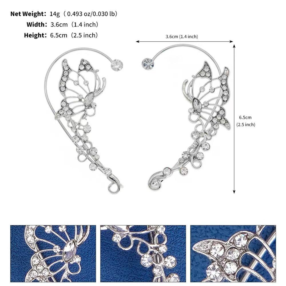 Elegant Butterfly Ear Cuff Sparkling Zircon Women Ear Loop Crystal Clip Earrings Versatile Jewelry