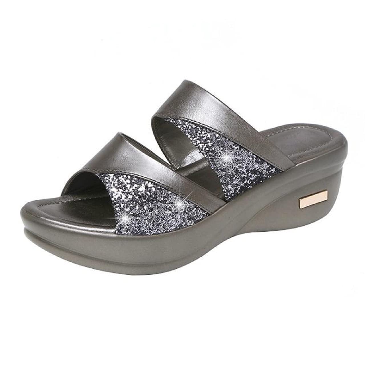 

Lelica Sparkly Platform Wedge Easy to Gold and Silver Platform Outdoor Stylish Clogs Sizes Sandals, Leg-Slimming, Lightweight, Mules, Sole, Heels,
