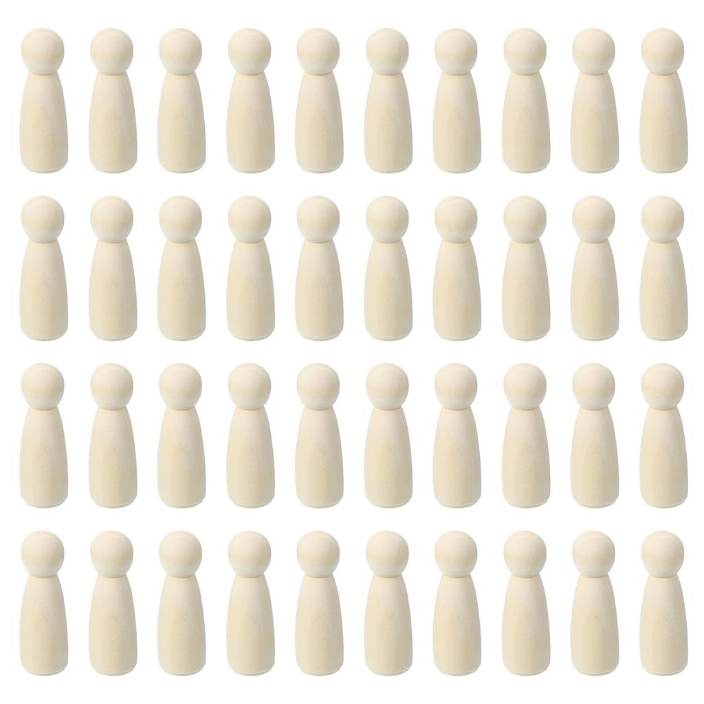 PATIKIL 2.95" Tall Wooden Peg Dolls, 52 Pieces Wooden Peg Dolls Mommy Unfinished Body Unpainted Natural Wood Figures for Painting DIY Crafts Art