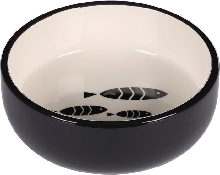 Gamelle pour chat - FLAMINGO - Ecuelle en céramique - Noir et blanc - 400 ml - Design moderne