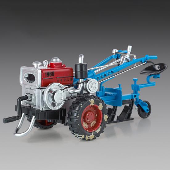 Model Mini Tractor Agricol Retro cu Lumină Sunet Articulații Mobile Vehicul Agricol de Bilonat cu Manivelă Manuală Jucărie Figurine Decor