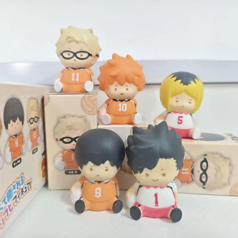5pcs/Set Cute Round Chubby Bead Eyes Haikyuu Chibi Shoyo Tobio Kei Sitting Figures Sports Anime Model Toy Desktop Ornament Gifts