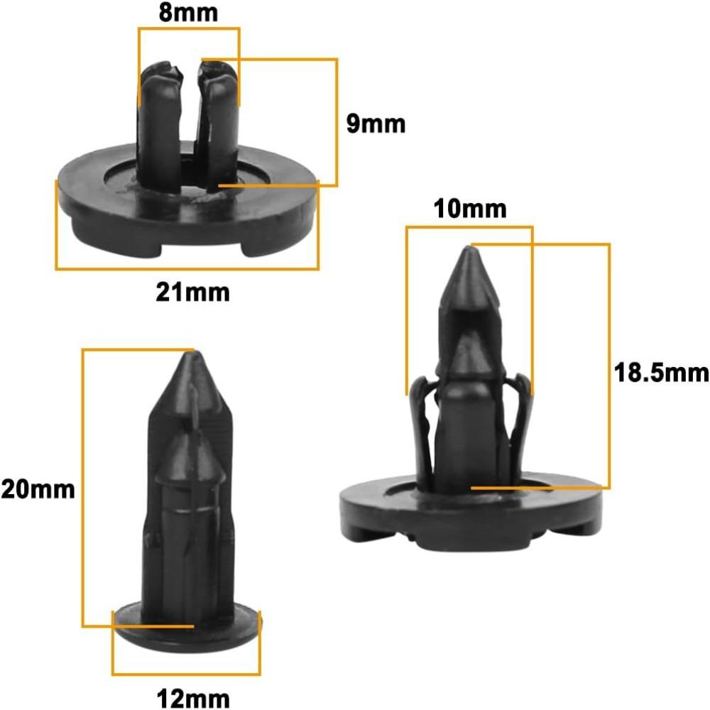 100Pcs 8mm Hole Fender Liner Bumper Cover Black Push Type Clip 01553-09321 for Nissan Infiniti
