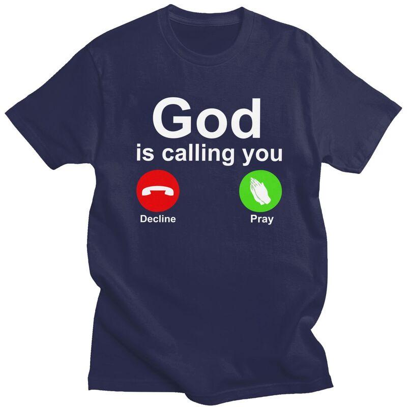 Camisetas Personalizadas para Hombre 'Dios Te Está Llamando' Rechazar o Rezar Manga Corta Camiseta Casual Camiseta Ajuste Holgado Camisetas 100% Algodón Regalo