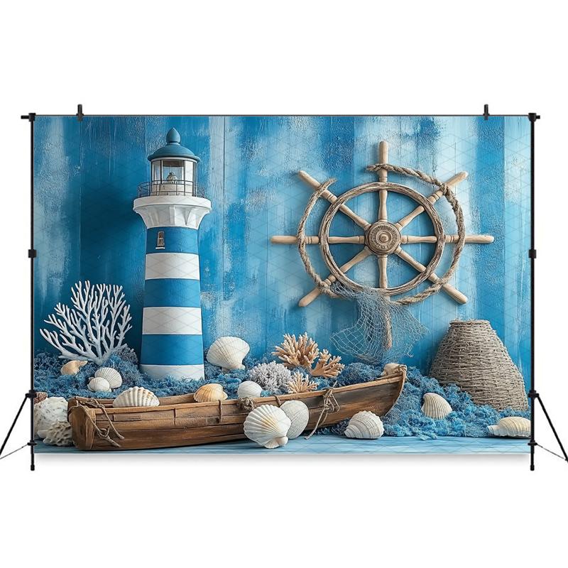 Mocsicka Photography Background Birthday Children Baby Shower Portrait Backdrop Blue Watchtower Ship Pattern Decors Photo Studio