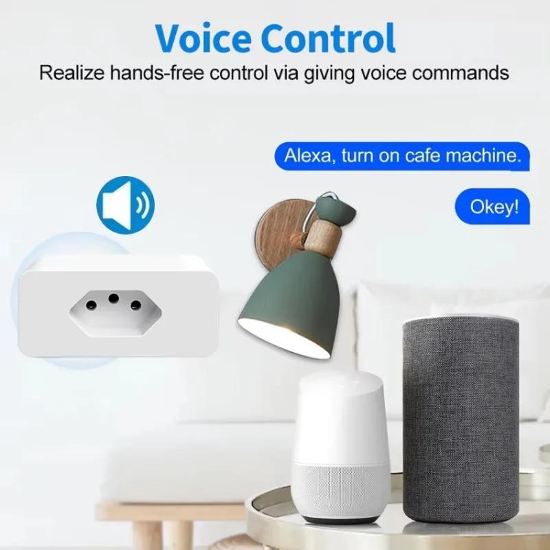 Tuya 16A Smart Life APP Remote Compatible Smart Socket Brazil Standard WiFi Smart Plug Voice Work for Google Home Alexa