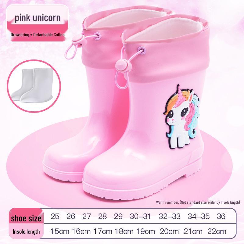 Children's Waterproof Unicorn & Dinosaur Rain Boots with Non-Slip Sole, Fleece-Lined for Boys & Girls