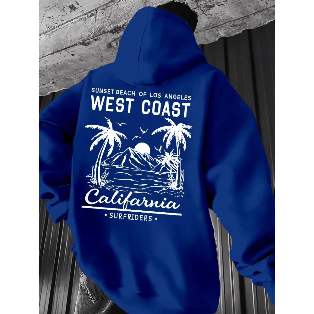 Coastal Coconut Tree Printed Men's Hoodie Summer Casual Long Sleeve Jacket for Men and Women